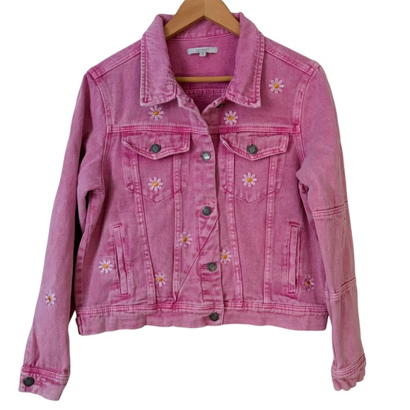 Veveret Daisy Print Button Up Pink Boutique Denim Jacket, Medium - Picture 15 of 15